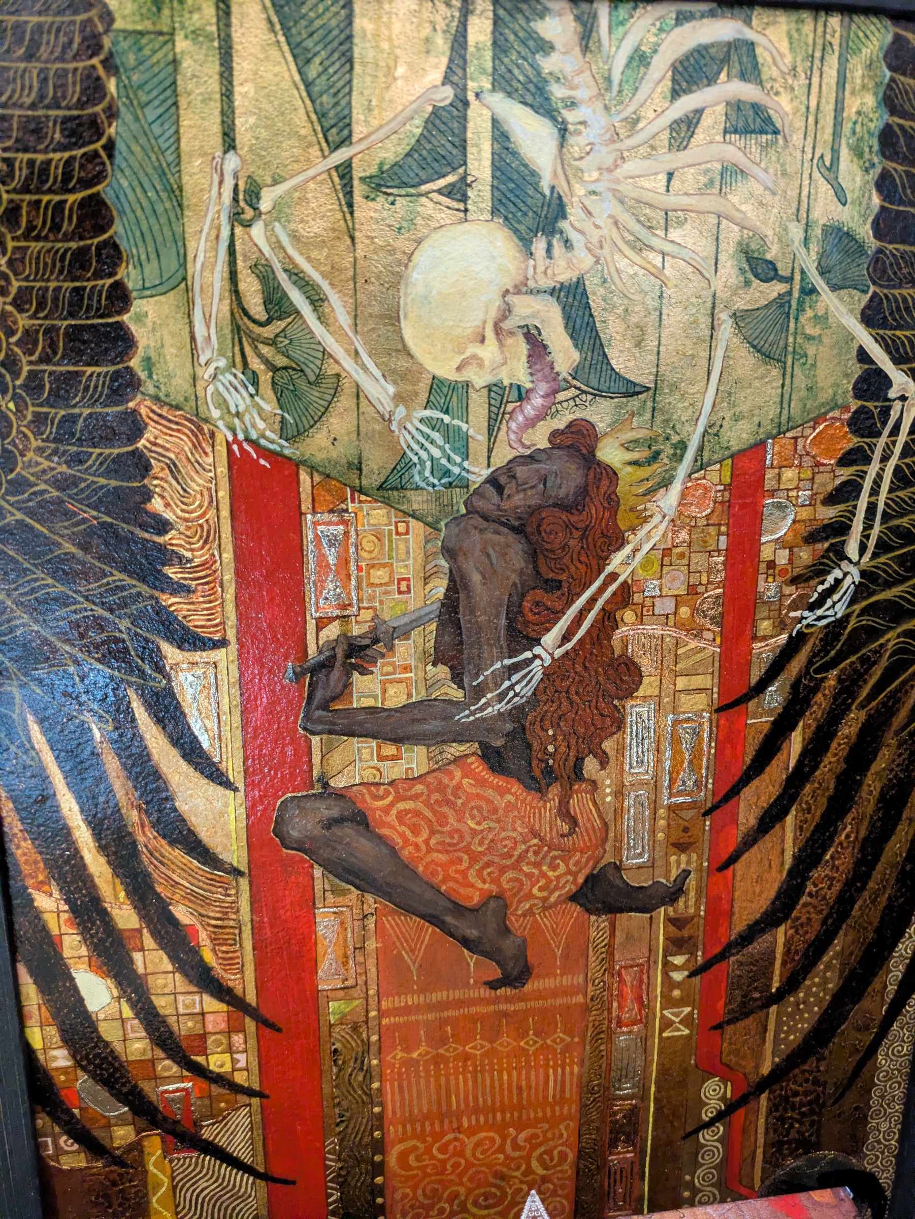 Deathwish by Elvira Shakirova: a four-armed skeleton reaching for a woman who drives a sword into her chest