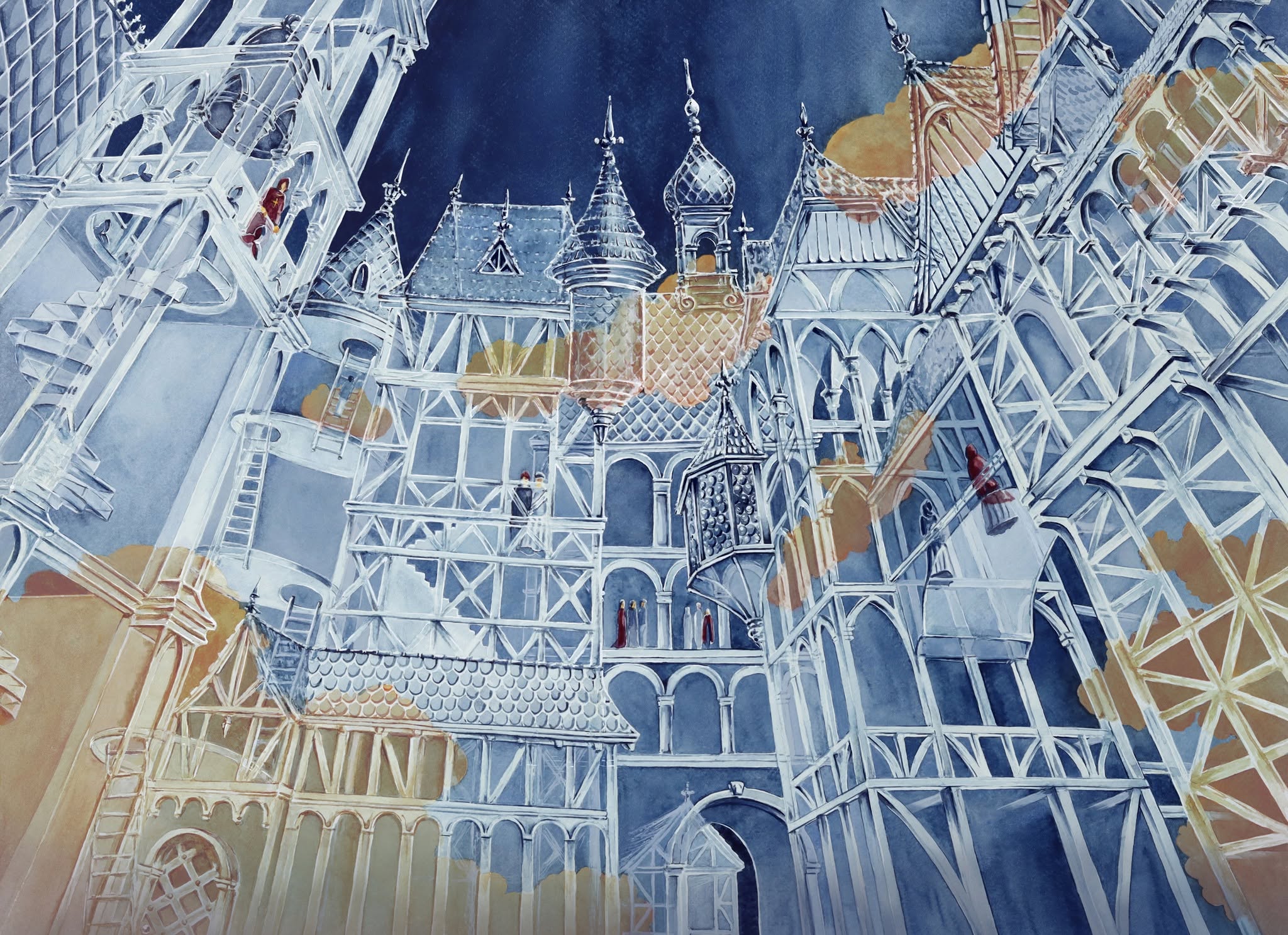 City of Glass by Elwira Pawlikowska: transparent towers, bridges and stairways seen from below